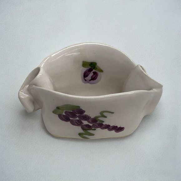 Hilborn Pottery Pinch Pot Vessel Grapes Plums Purple Green Signed Hand Crafted - Picture 1 of 13